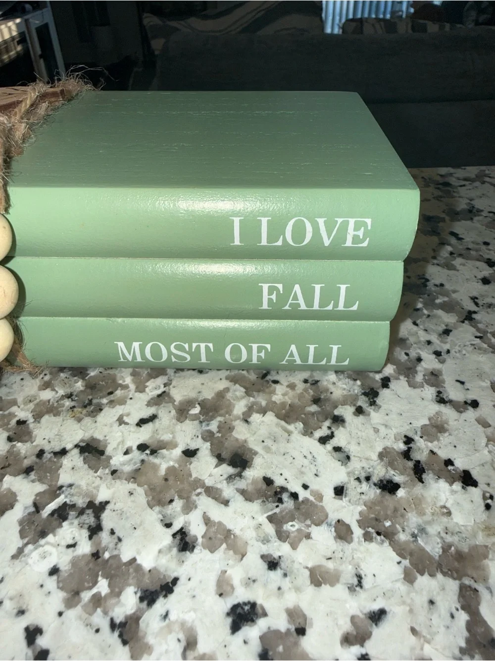 Decorative Green Stacked Books with Tassel - I Love Fall Most Of All